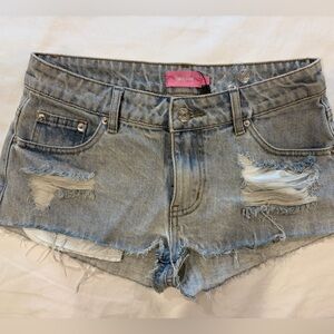 Edikted Light Blue Distressed Jean Shorts